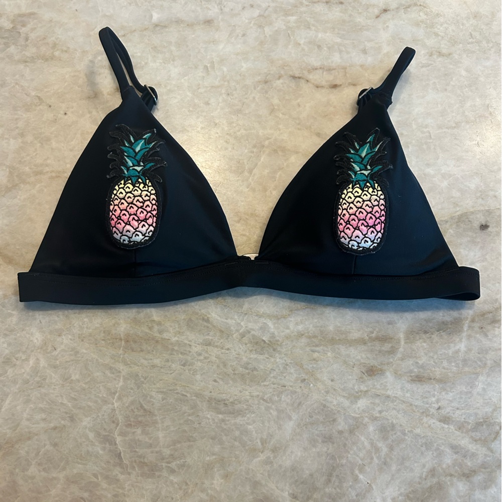 Rainbow pineapple black bikini top!